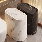 Vena | Marble Trash Can with Lid, Slim Oval Bathroom Wastebasket, Modern Kitchen and Office Bin