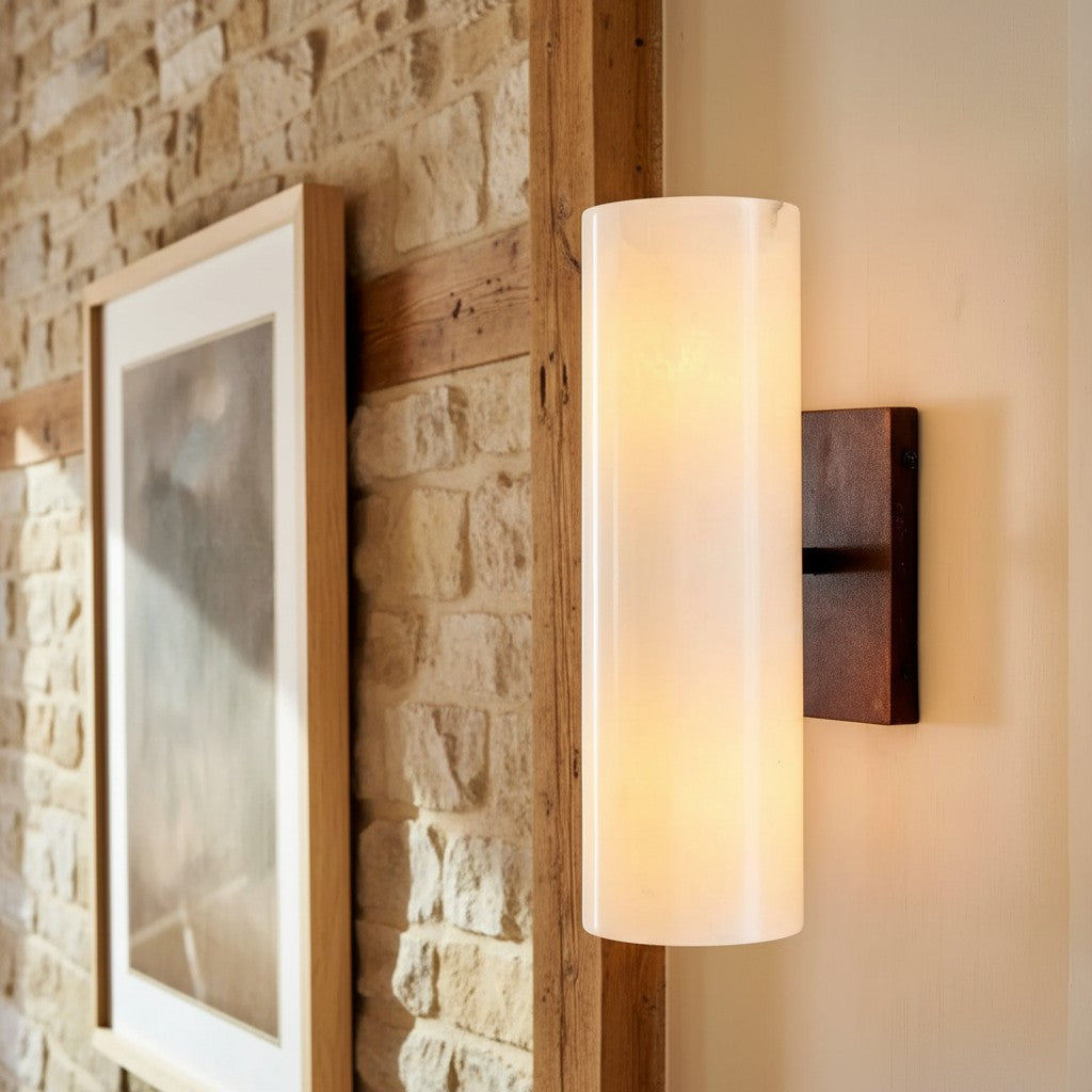 Doran | Alabaster Tube Wall Sconce, Modern Stone Wall Light, Bathroom Vanity and Bedside Sconce