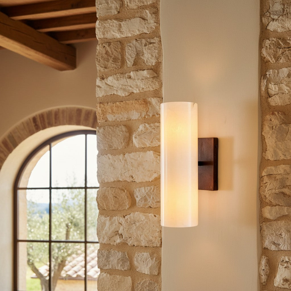Doran | Alabaster Tube Wall Sconce, Modern Stone Wall Light, Bathroom Vanity and Bedside Sconce
