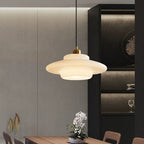 Alba | Milk Glass Pendant Light, Tiered White Glass Hanging Lamp with Brass, Mid Century Dining Light