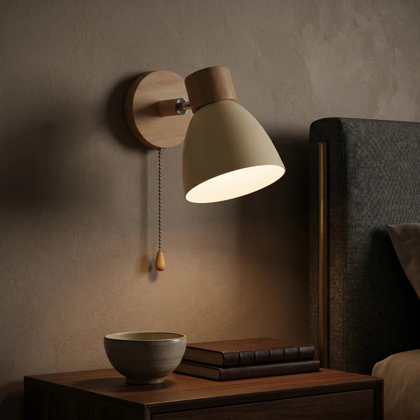 Nordic | Wood Wall Sconce, Scandinavian Adjustable Wall Lamp with Optional Pull Chain, Bedside Reading Light
