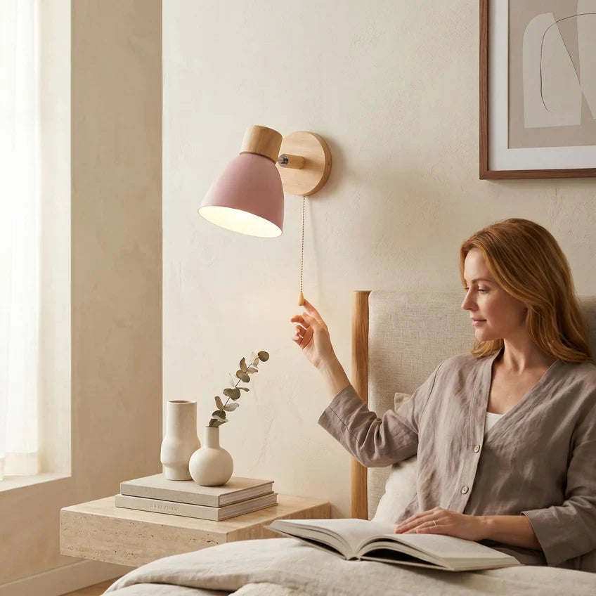 Nordic | Wood Wall Sconce, Scandinavian Adjustable Wall Lamp with Optional Pull Chain, Bedside Reading Light