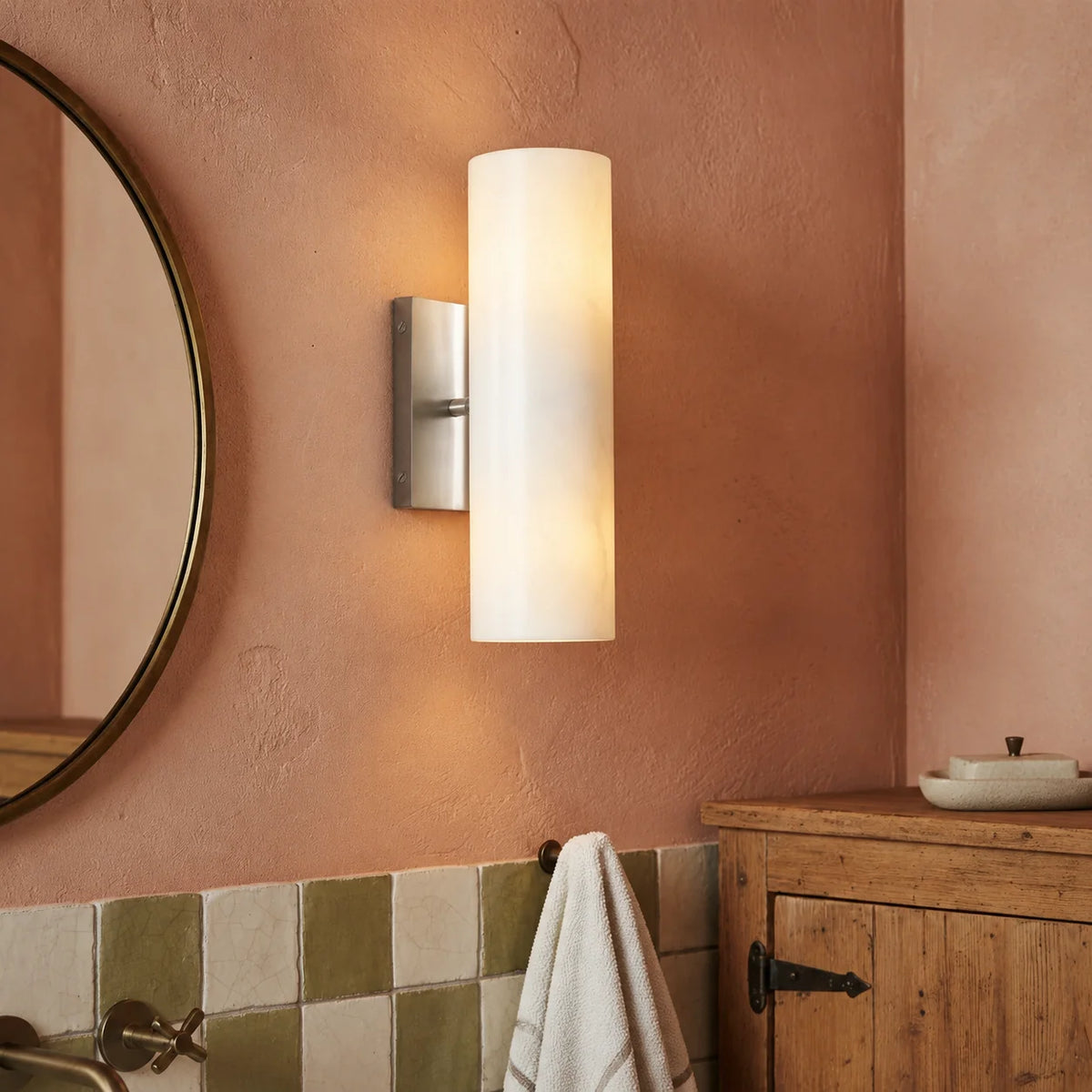 Doran | Alabaster Tube Wall Sconce, Modern Stone Wall Light, Bathroom Vanity and Bedside Sconce