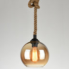 Vintage Rope | Glass Globe Pendant Light, Rustic Farmhouse Rope Hanging Lamp for Kitchen Island