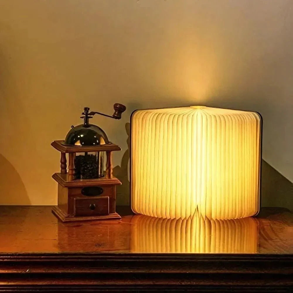 Folio | Book Lamp, Folding Wooden LED Night Light, Rechargeable Portable Table Lamp, Unique Gift