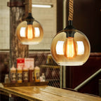 Vintage Rope | Glass Globe Pendant Light, Rustic Farmhouse Rope Hanging Lamp for Kitchen Island