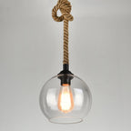 Vintage Rope | Glass Globe Pendant Light, Rustic Farmhouse Rope Hanging Lamp for Kitchen Island