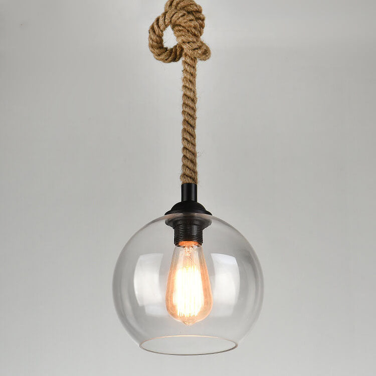 Vintage Rope | Glass Globe Pendant Light, Rustic Farmhouse Rope Hanging Lamp for Kitchen Island