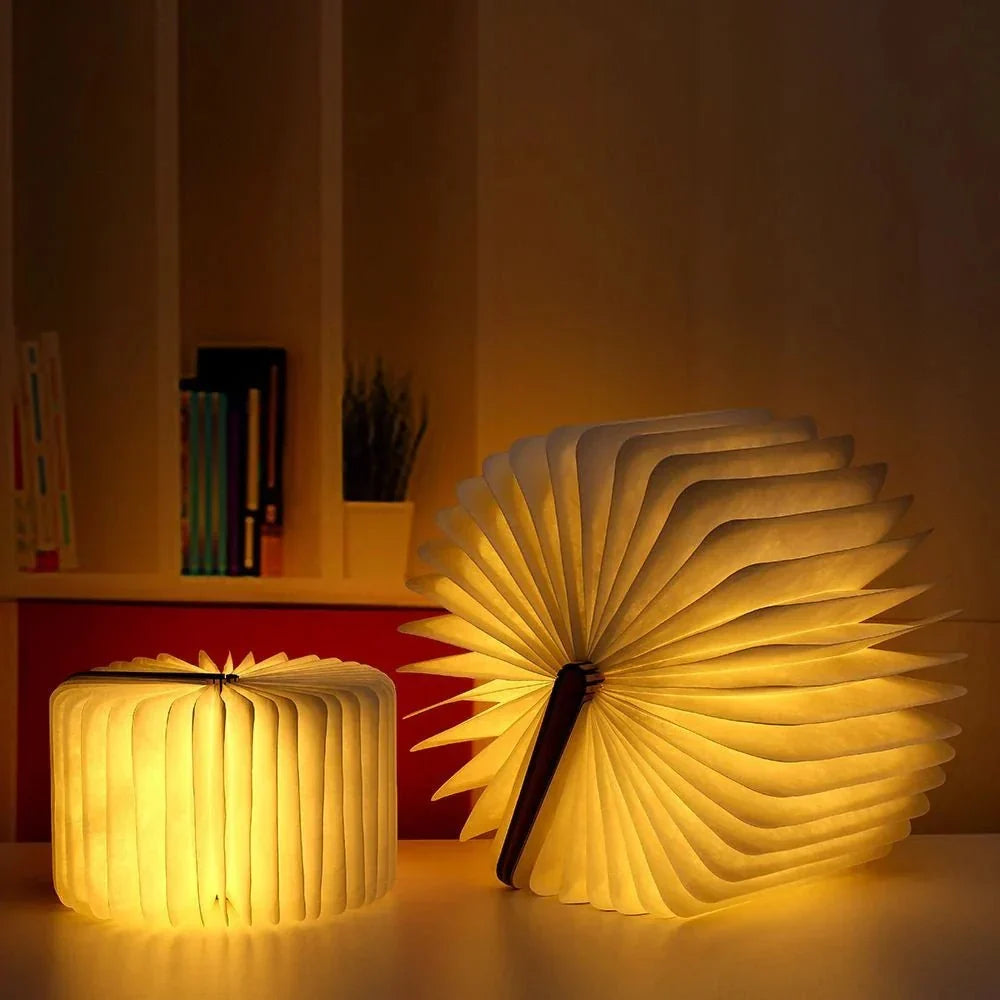 Folio | Book Lamp, Folding Wooden LED Night Light, Rechargeable Portable Table Lamp, Unique Gift