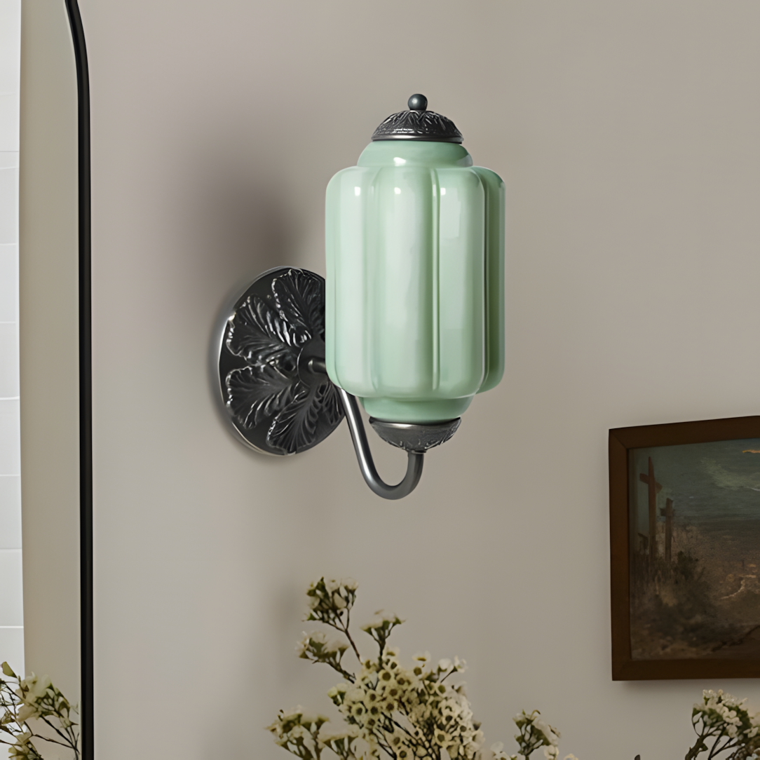 Opaline | Milk Glass Wall Sconce, Vintage Brass Bathroom Vanity Light, Ribbed Glass Bedroom Wall Light