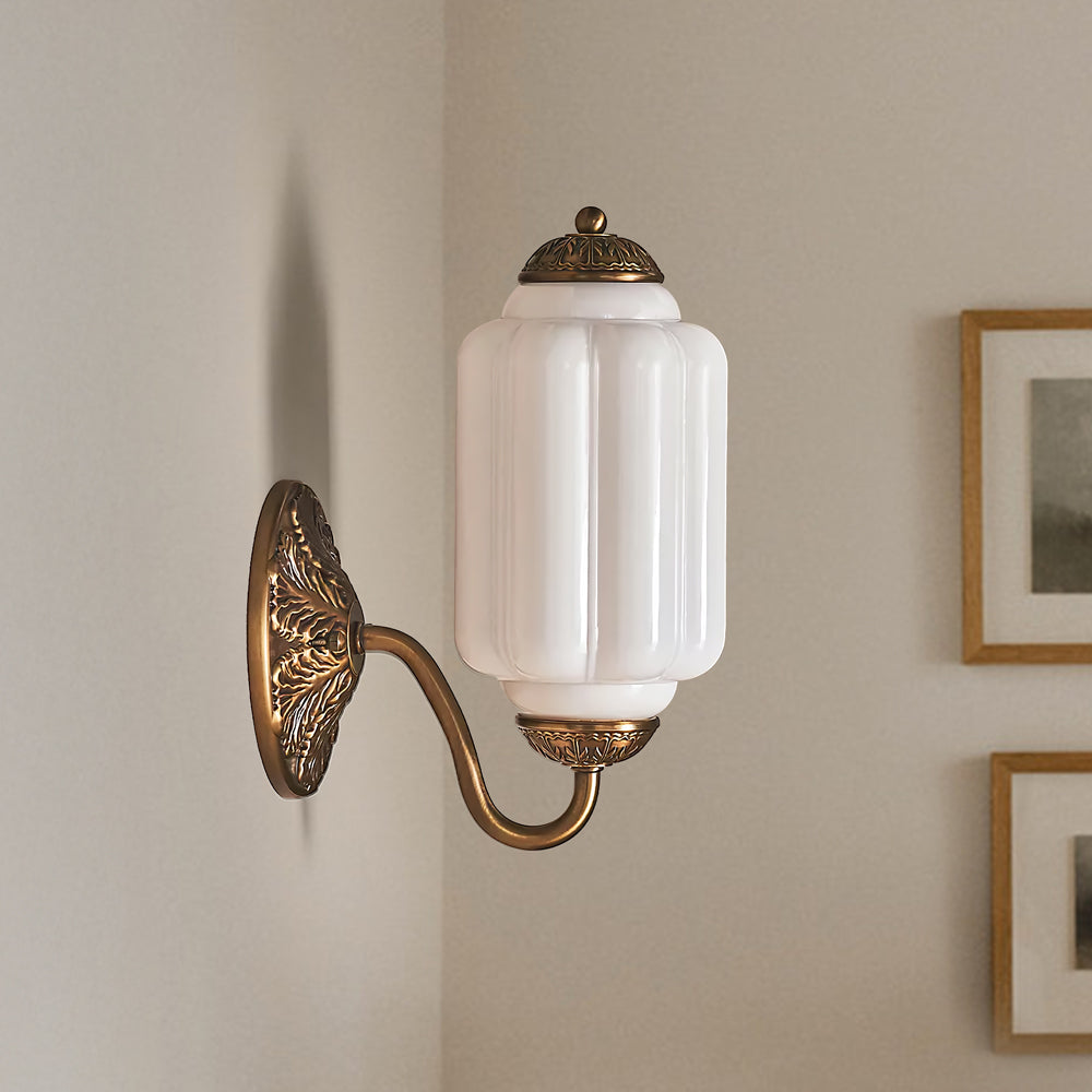Opaline | Milk Glass Wall Sconce, Vintage Brass Bathroom Vanity Light, Ribbed Glass Bedroom Wall Light