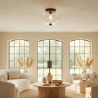 Clementine | Milk Glass Semi Flush Mount Ceiling Light, Vintage Pumpkin Glass Light Fixture, Brass