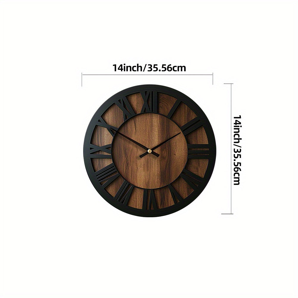 Heritage | Large Wooden Wall Clock, Roman Numeral Silent Clock, Rustic Farmhouse Clock for Living Room