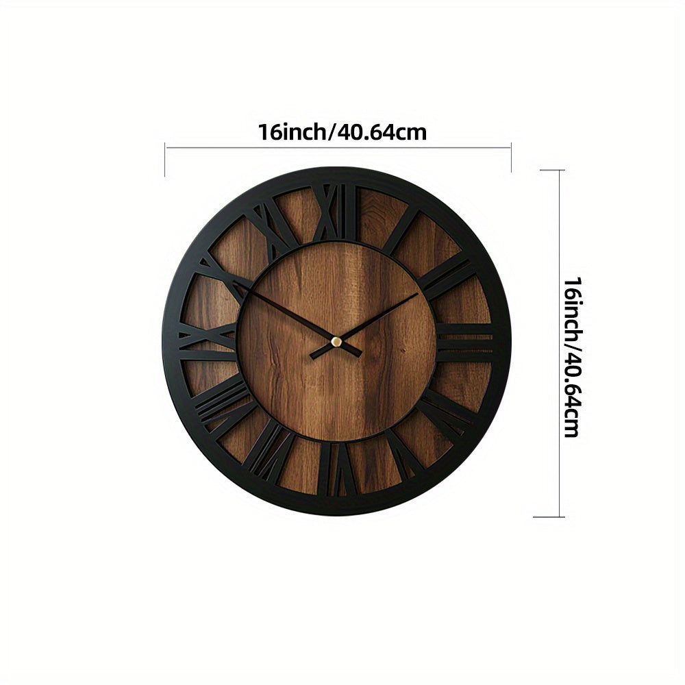 Heritage | Large Wooden Wall Clock, Roman Numeral Silent Clock, Rustic Farmhouse Clock for Living Room