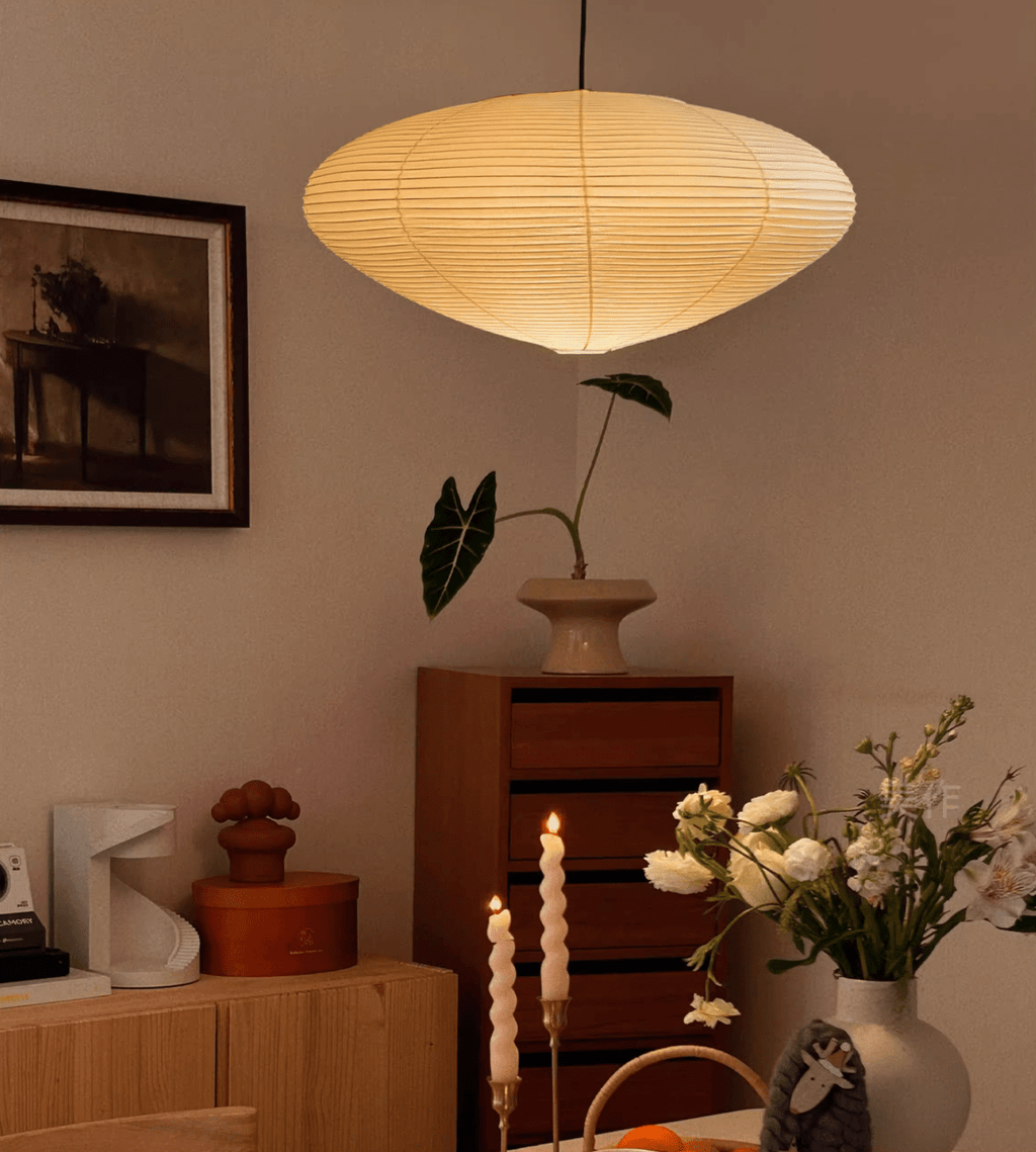 Shoji | Paper Lantern Pendant Light, Japanese Washi Rice Paper Chandelier, Large Japandi Hanging Lamp