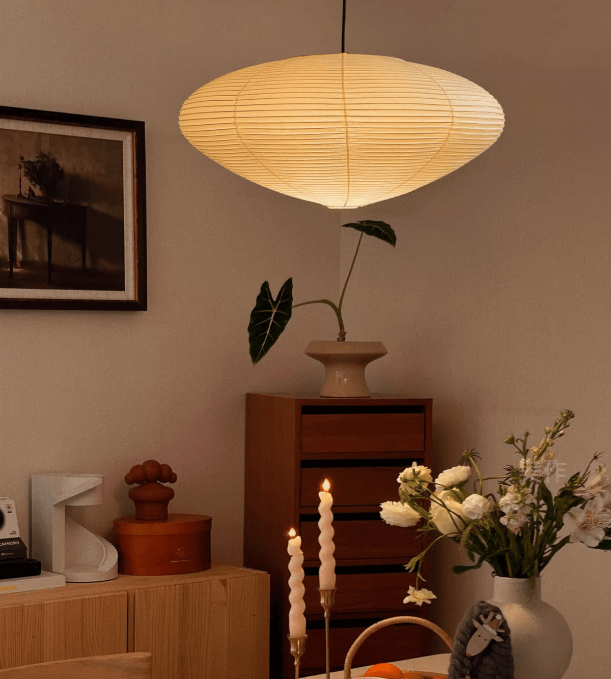 Shoji | Paper Lantern Pendant Light, Japanese Washi Rice Paper Chandelier, Large Japandi Hanging Lamp