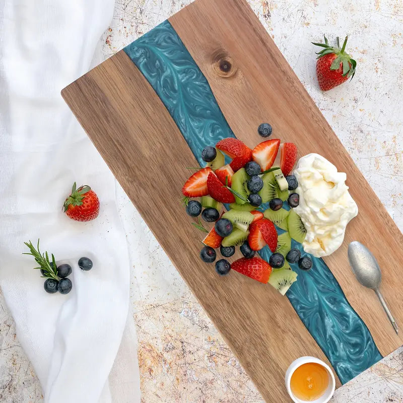 Lagoon | Resin River Cutting Board, Acacia Wood Charcuterie and Cheese Board, Epoxy Serving Board