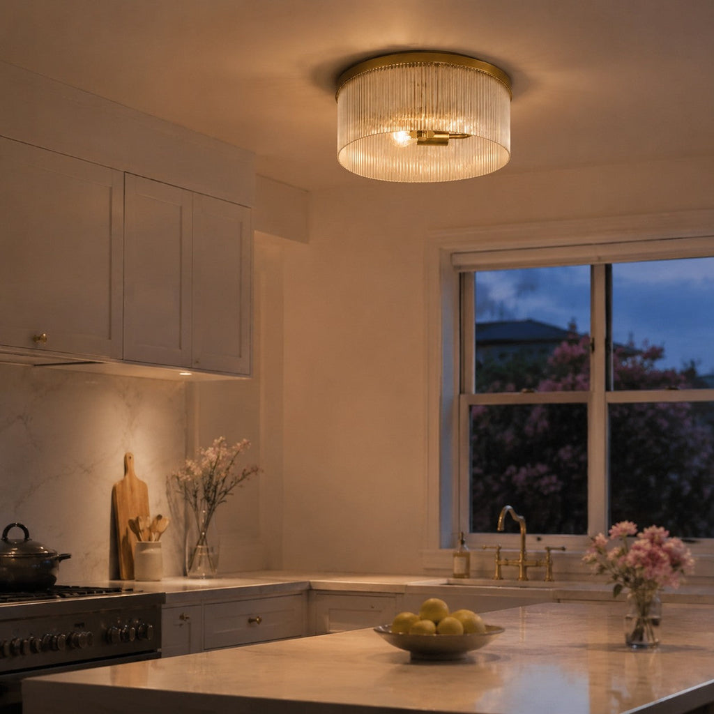 Willow | Ribbed Glass Flush Mount Ceiling Light, Farmhouse Drum Light Fixture for Hallway and Bedroom