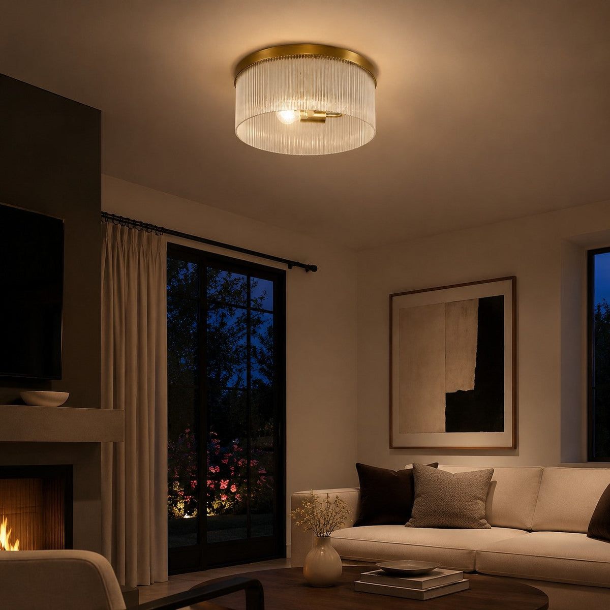 Willow | Ribbed Glass Flush Mount Ceiling Light, Farmhouse Drum Light Fixture for Hallway and Bedroom