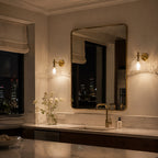 Xeno | Glass Wall Sconce, Antique Brass Bathroom Vanity Light, 1 to 3 Light Farmhouse Wall Light