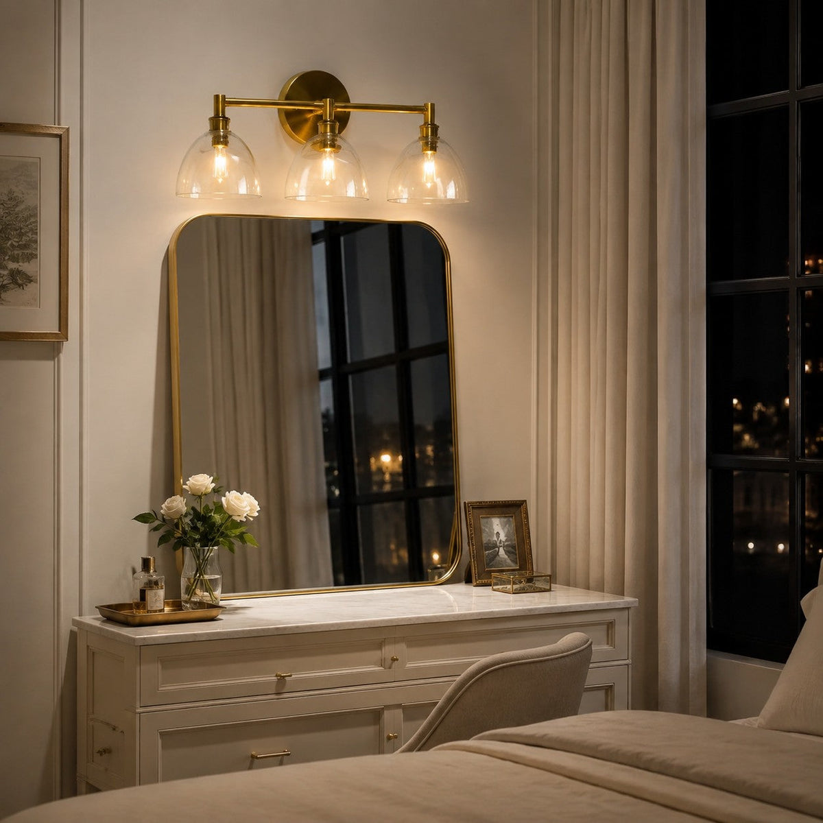 Xeno | Glass Wall Sconce, Antique Brass Bathroom Vanity Light, 1 to 3 Light Farmhouse Wall Light