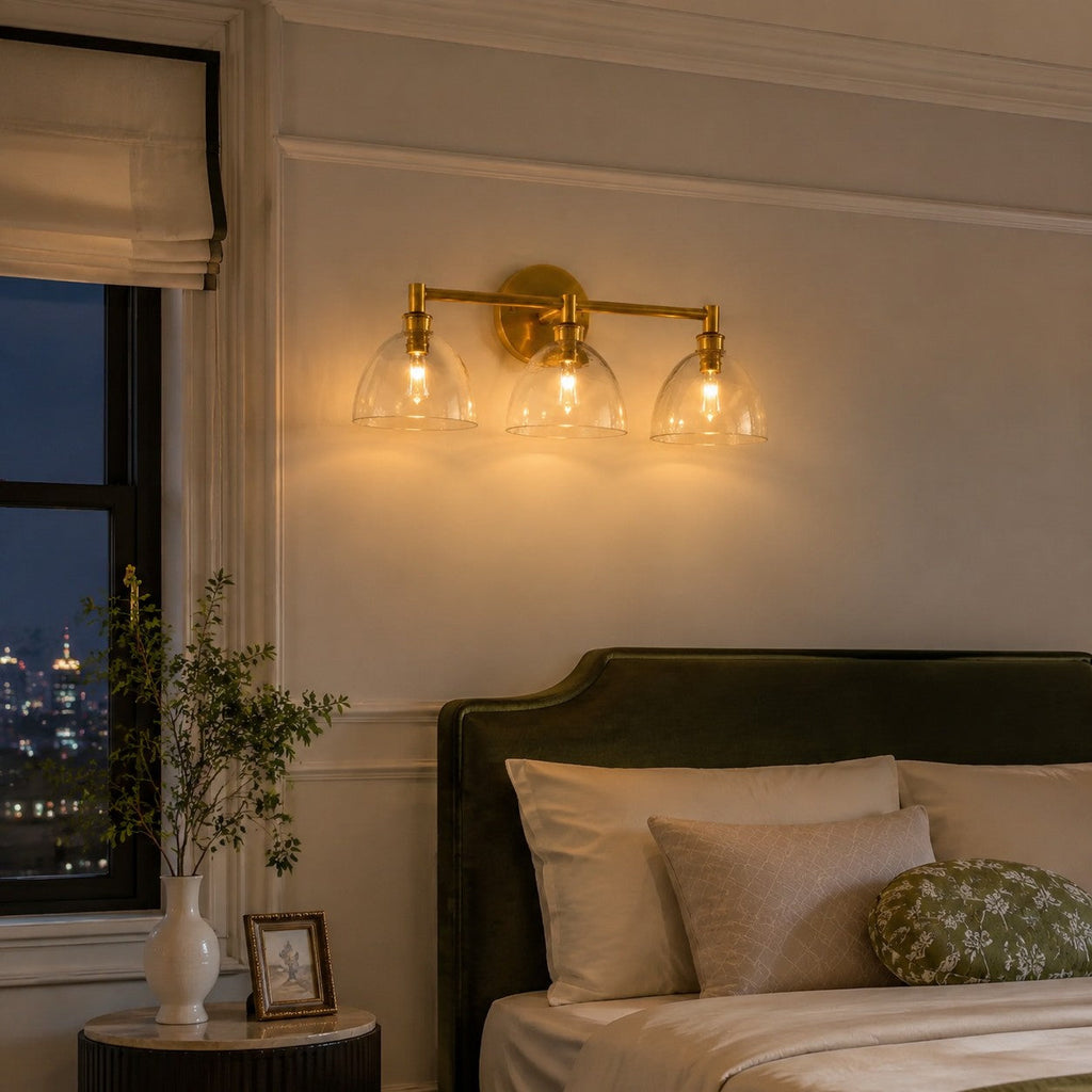 Xeno | Glass Wall Sconce, Antique Brass Bathroom Vanity Light, 1 to 3 Light Farmhouse Wall Light