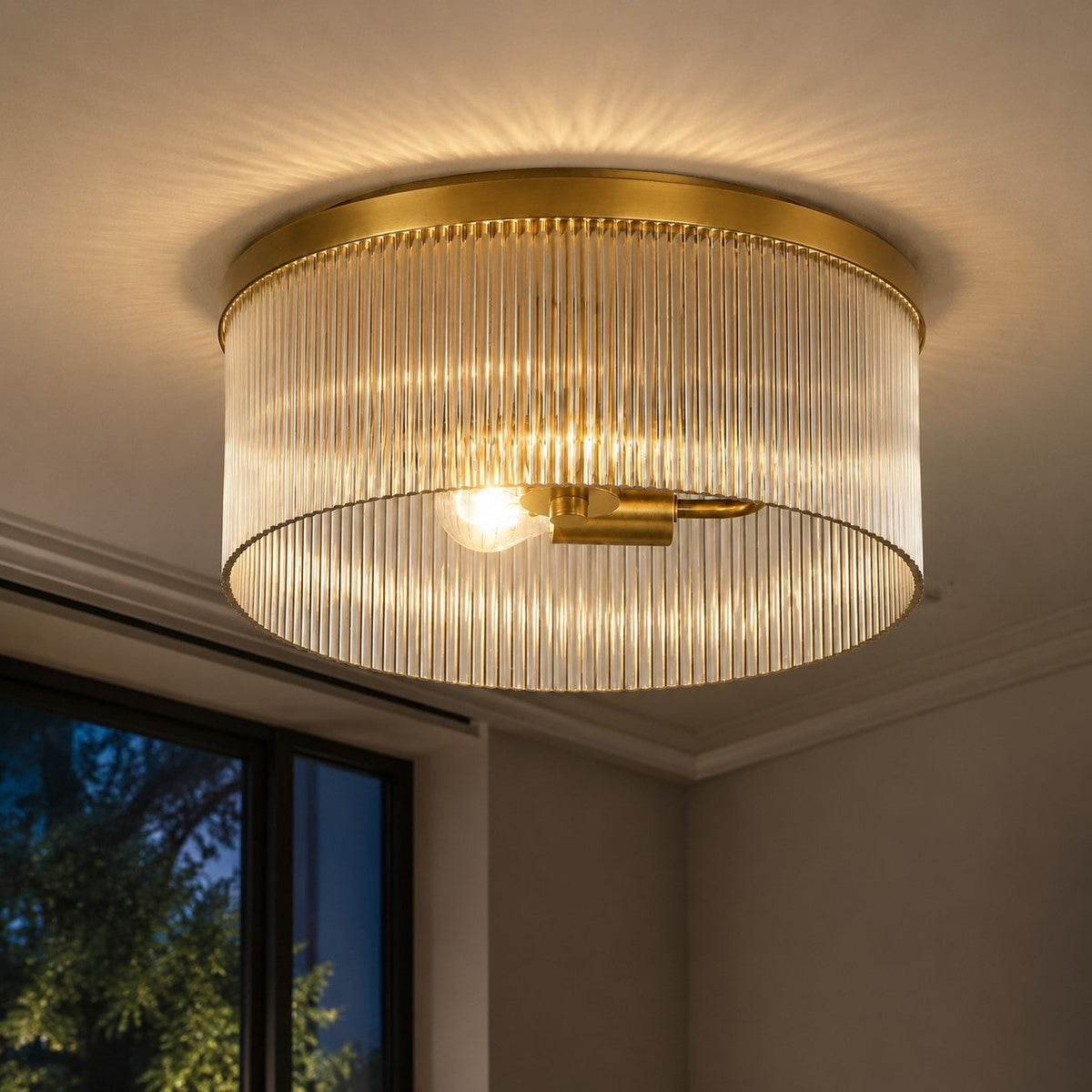 Willow | Ribbed Glass Flush Mount Ceiling Light, Farmhouse Drum Light Fixture for Hallway and Bedroom