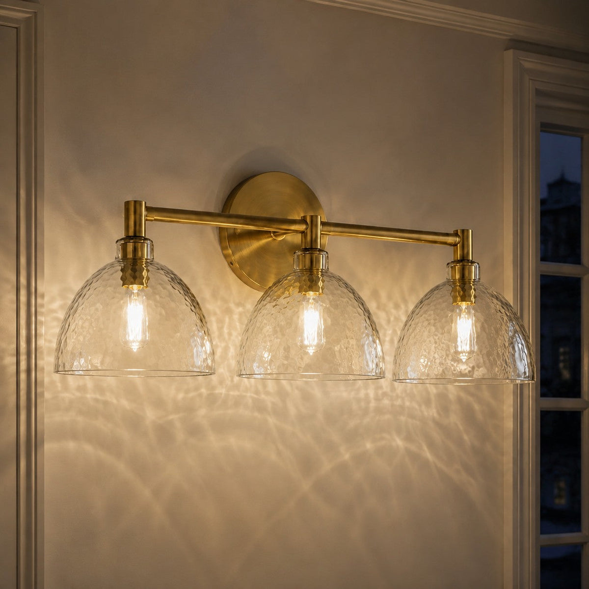 Xeno | Glass Wall Sconce, Antique Brass Bathroom Vanity Light, 1 to 3 Light Farmhouse Wall Light