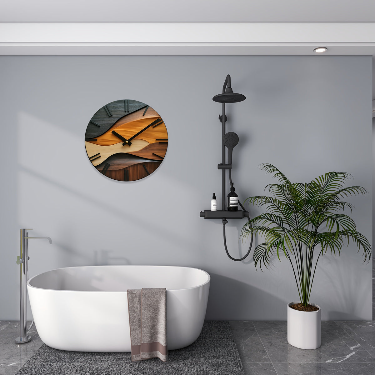Canyon | Wood Grain Wall Clock, Silent Non Ticking 12 Inch Round Clock, Modern Abstract Wall Decor