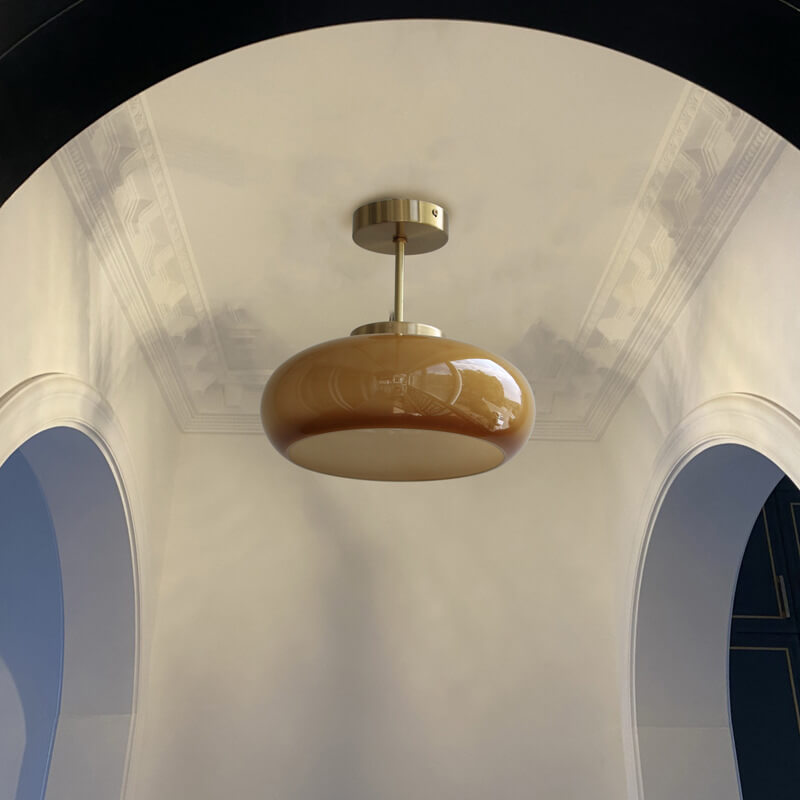 Vintage Amber | Glass Semi Flush Mount Ceiling Light, Retro Close to Ceiling Lamp for Hallway