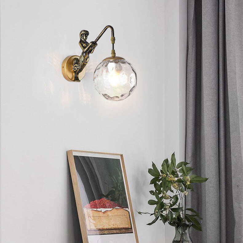 Mermaid | Orb Glass Wall Sconce, Vintage Coastal Wall Lamp for Bedroom, Bathroom Vanity and Hallway