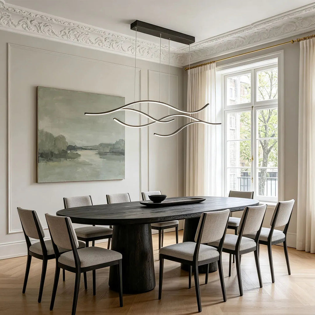Ripple | Wavy LED Pendant Light, Modern Linear Chandelier for Kitchen Island, Dimmable Hanging Light Fixture