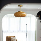Vintage Amber | Glass Semi Flush Mount Ceiling Light, Retro Close to Ceiling Lamp for Hallway