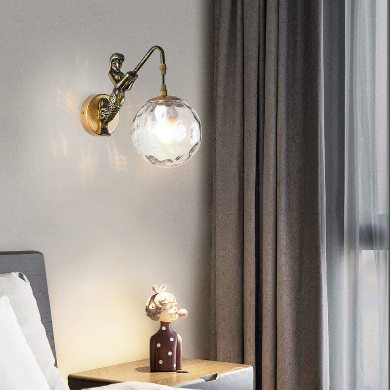 Mermaid | Orb Glass Wall Sconce, Vintage Coastal Wall Lamp for Bedroom, Bathroom Vanity and Hallway