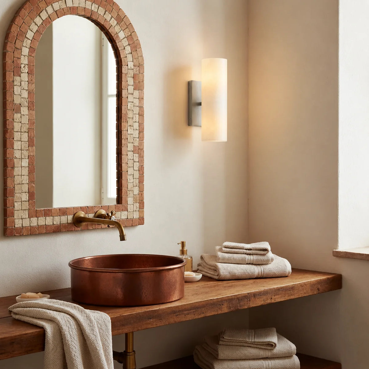 Doran | Alabaster Tube Wall Sconce, Modern Stone Wall Light, Bathroom Vanity and Bedside Sconce