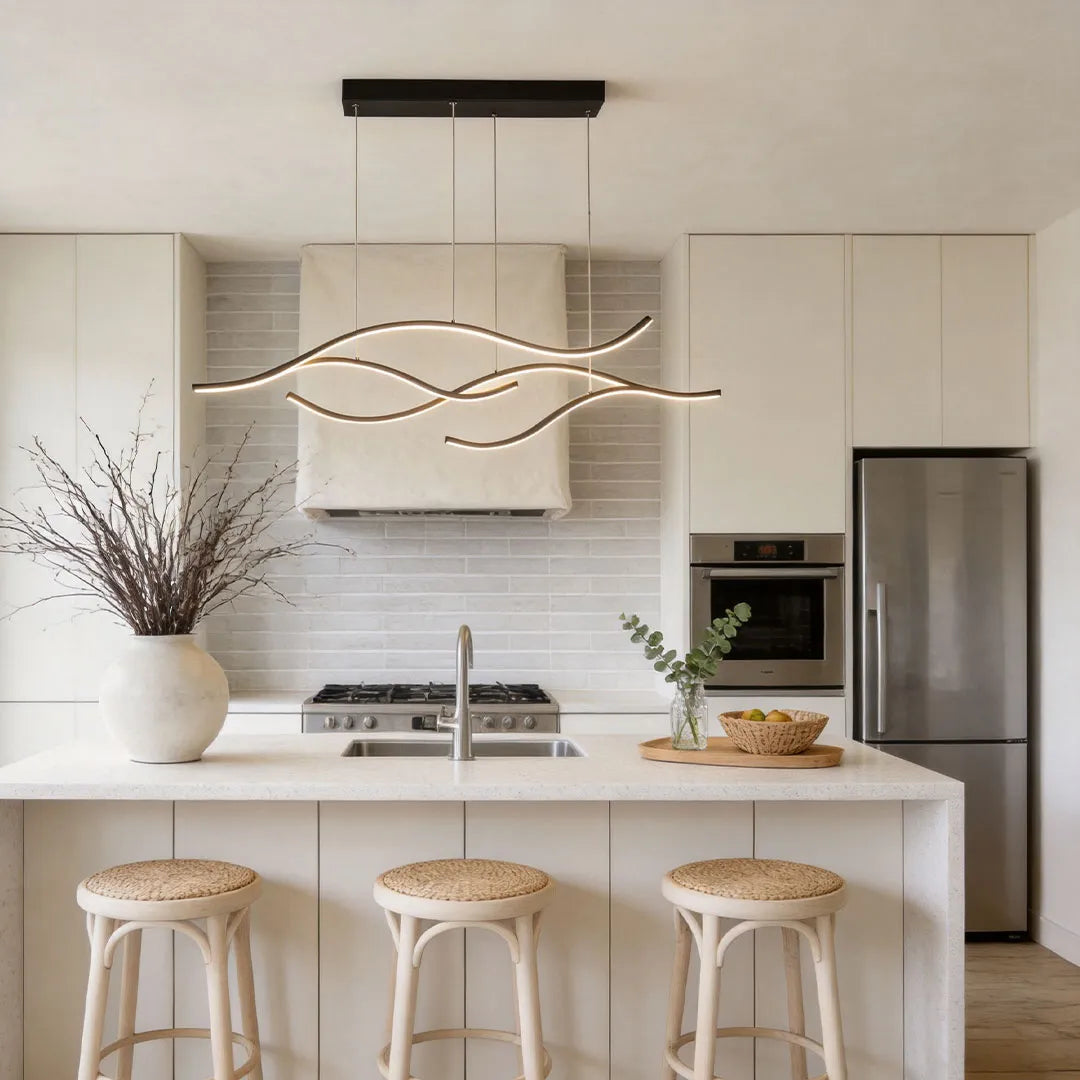Ripple | Wavy LED Pendant Light, Modern Linear Chandelier for Kitchen Island, Dimmable Hanging Light Fixture