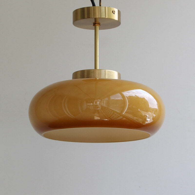 Vintage Amber | Glass Semi Flush Mount Ceiling Light, Retro Close to Ceiling Lamp for Hallway