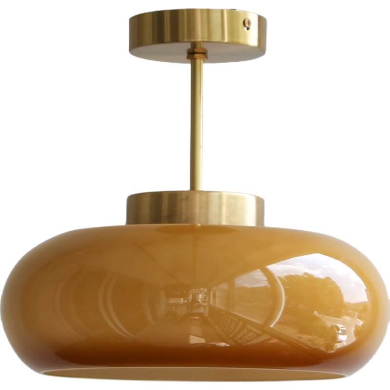 Vintage Amber | Glass Semi Flush Mount Ceiling Light, Retro Close to Ceiling Lamp for Hallway