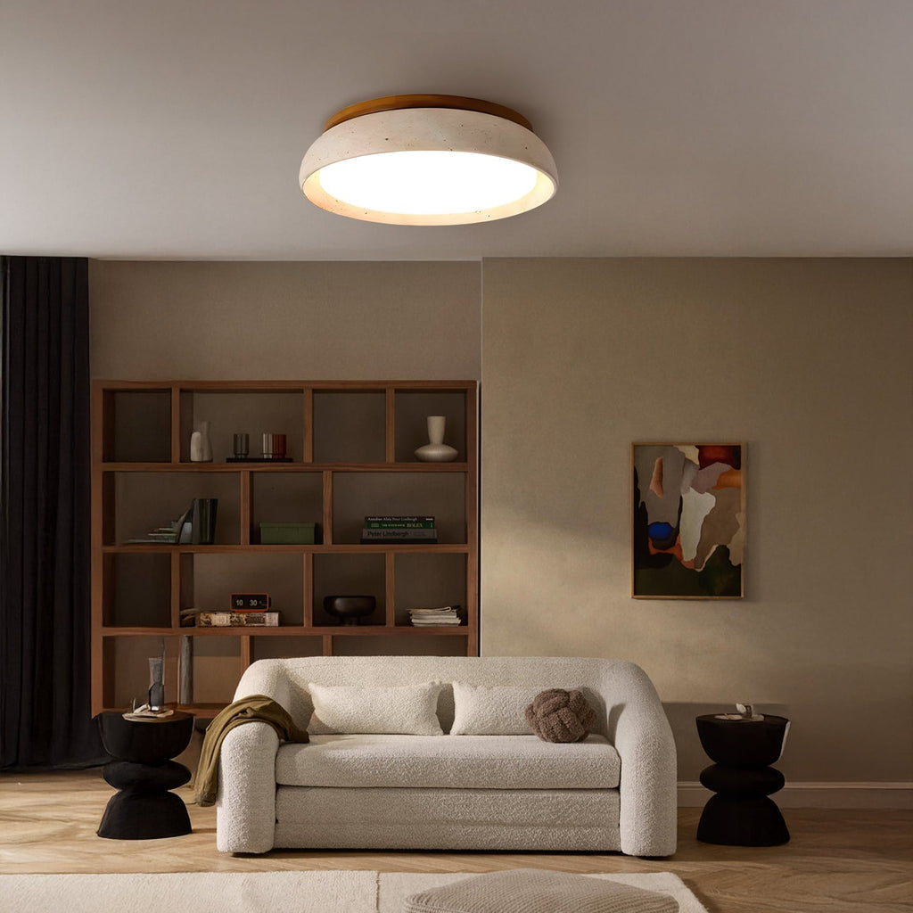 Sabi | Travertine Flush Mount Ceiling Light, Scandinavian LED Stone Ceiling Lamp, Wabi Sabi Low Profile