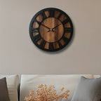 Heritage | Large Wooden Wall Clock, Roman Numeral Silent Clock, Rustic Farmhouse Clock for Living Room