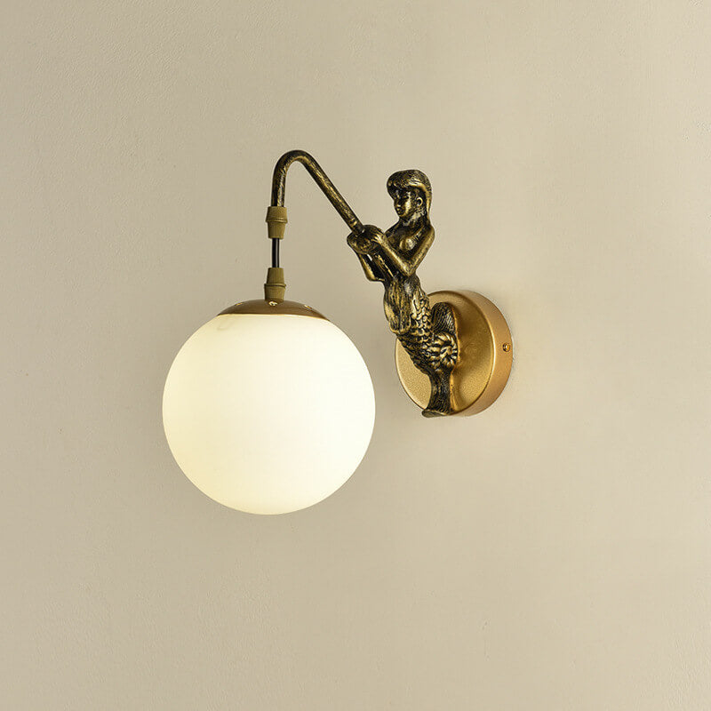 Mermaid | Orb Glass Wall Sconce, Vintage Coastal Wall Lamp for Bedroom, Bathroom Vanity and Hallway