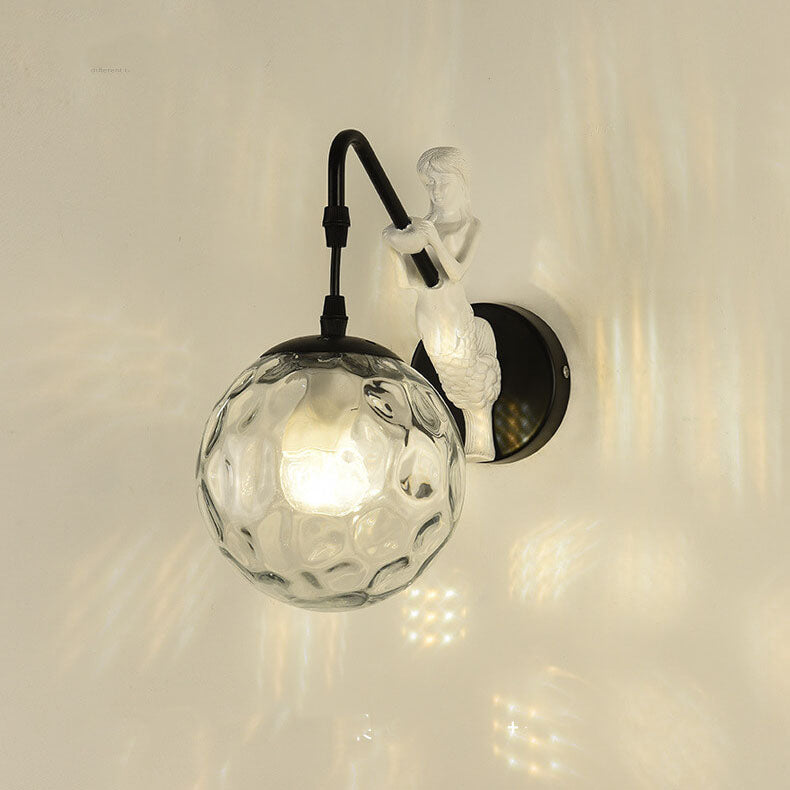 Mermaid | Orb Glass Wall Sconce, Vintage Coastal Wall Lamp for Bedroom, Bathroom Vanity and Hallway