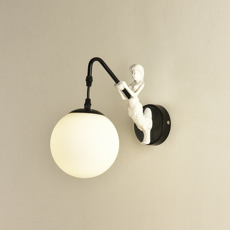 Mermaid | Orb Glass Wall Sconce, Vintage Coastal Wall Lamp for Bedroom, Bathroom Vanity and Hallway