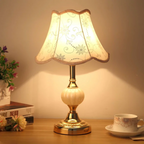 Rosalie | Vintage Table Lamp, Floral Fabric Shade Bedside Lamp with Gold Base, Cottage Nightstand Lamp