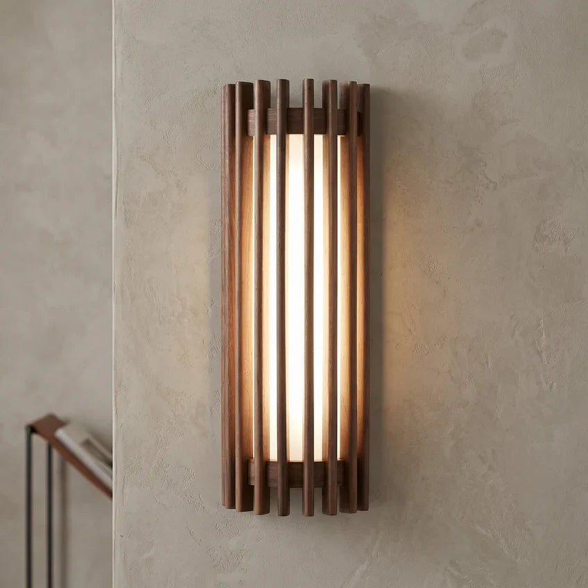 Walnut Slat | Wood Wall Sconce, Japandi LED Wall Light, Mid Century Modern Wall Lamp for Bedroom