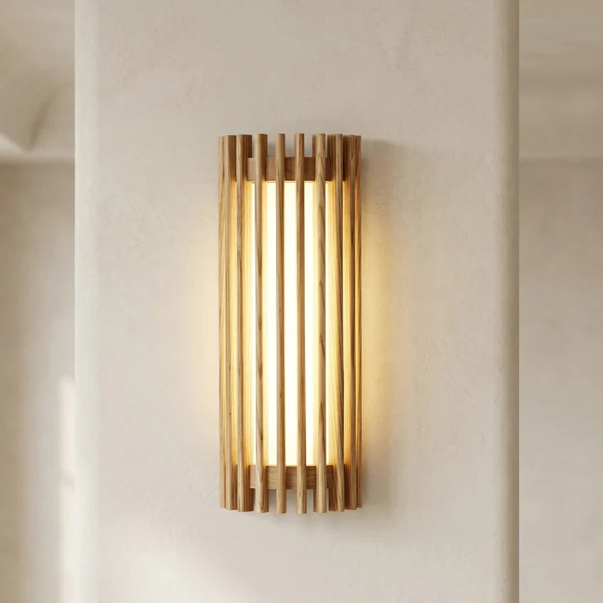 Walnut Slat | Wood Wall Sconce, Japandi LED Wall Light, Mid Century Modern Wall Lamp for Bedroom