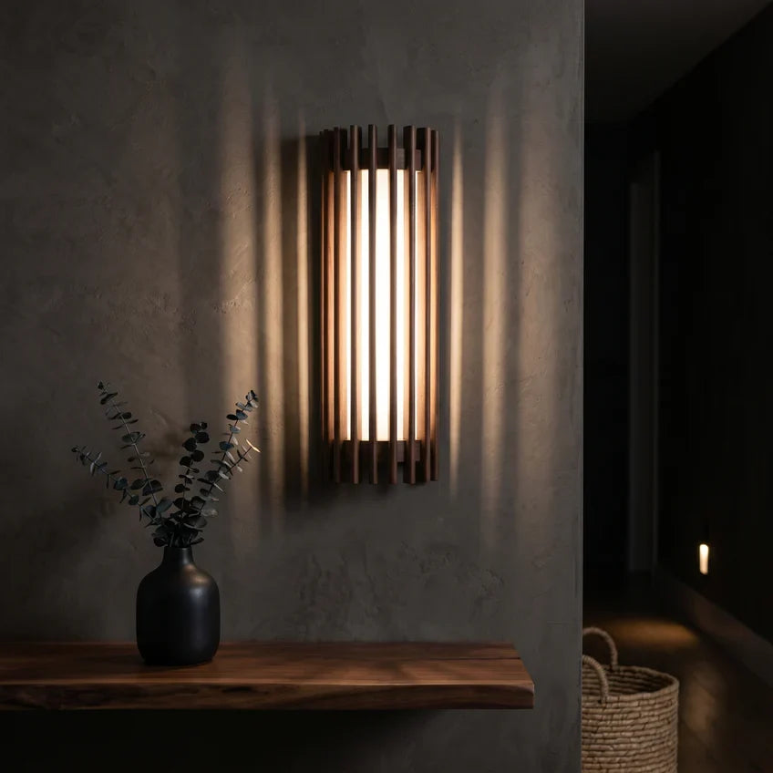 Walnut Slat | Wood Wall Sconce, Japandi LED Wall Light, Mid Century Modern Wall Lamp for Bedroom