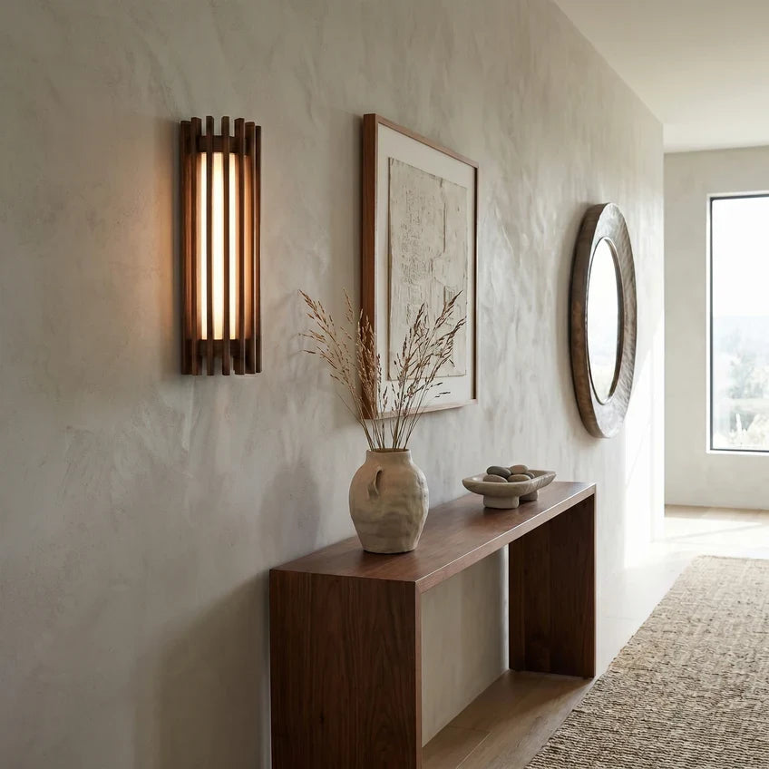 Walnut Slat | Wood Wall Sconce, Japandi LED Wall Light, Mid Century Modern Wall Lamp for Bedroom