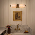 Deauville | Art Deco Vanity Light, 2 Light Milk Glass Bathroom Light Fixture, Vintage Brass Wall Light