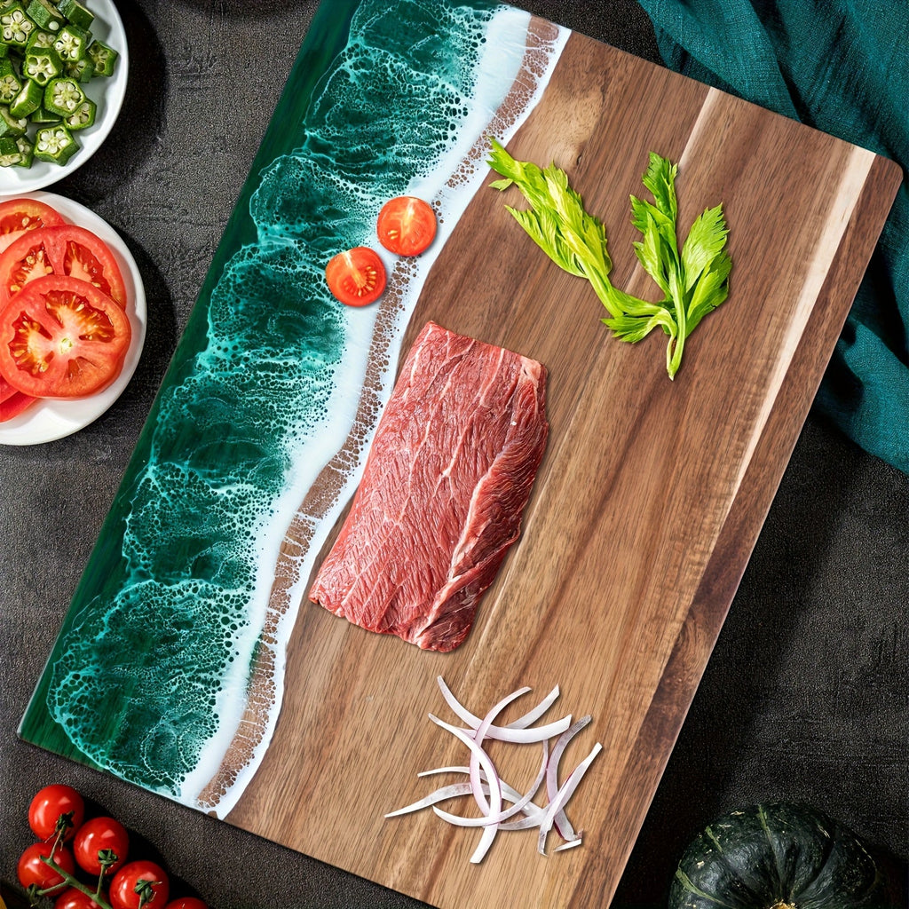 Wave | Resin Acacia Cutting Board, Ocean Wave Epoxy Charcuterie Board, Cheese and Serving Board